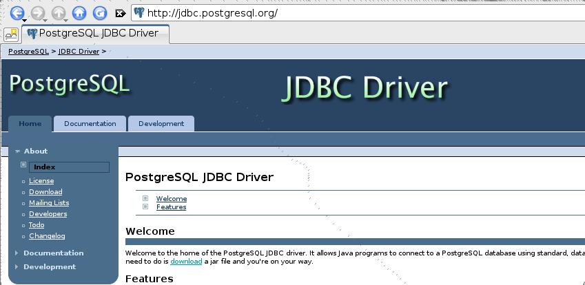 Driver JDBC per PostgreSQL PostgreSQL fornisce un driver JDBC conforme ai livelli 2,3 e 4. Il sito web del progetto è http://jdbc.postgresql.