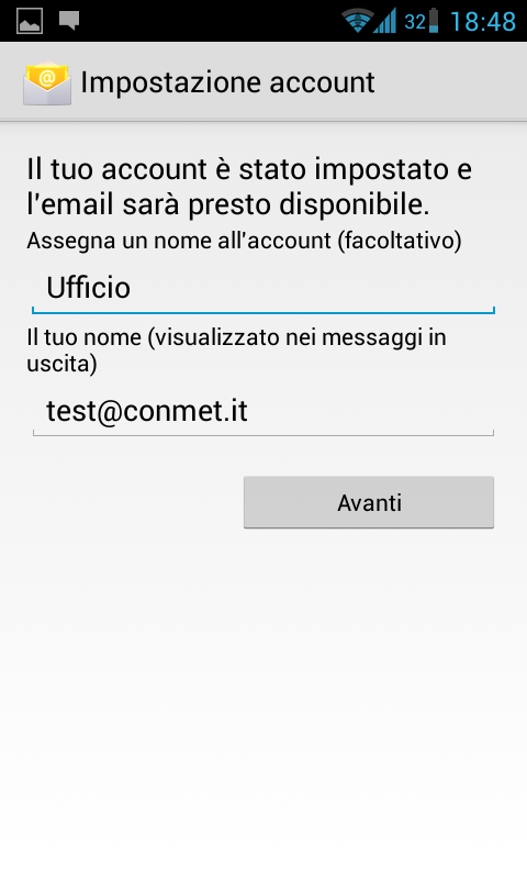 8. Assegnate un nome facile da associare al nuovo account appena creato e premete Avanti per salvare le modifiche 9.