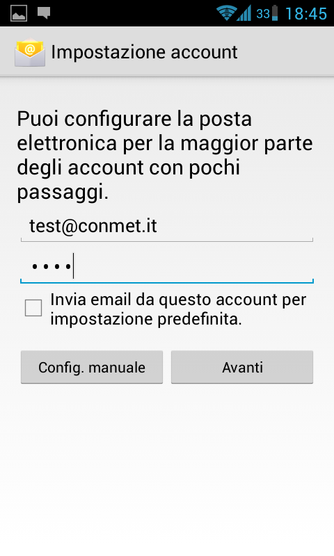 Android: Configurazione di un account di posta in POP3/IMAP 1.