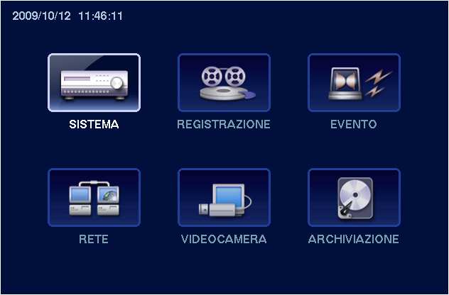 Premendo il tasto OK vengono salvati i caratteri immessi. MENU PRINCIPALE Il DVR può essere configurato utilizzando diverse schermate e finestre di dialogo.