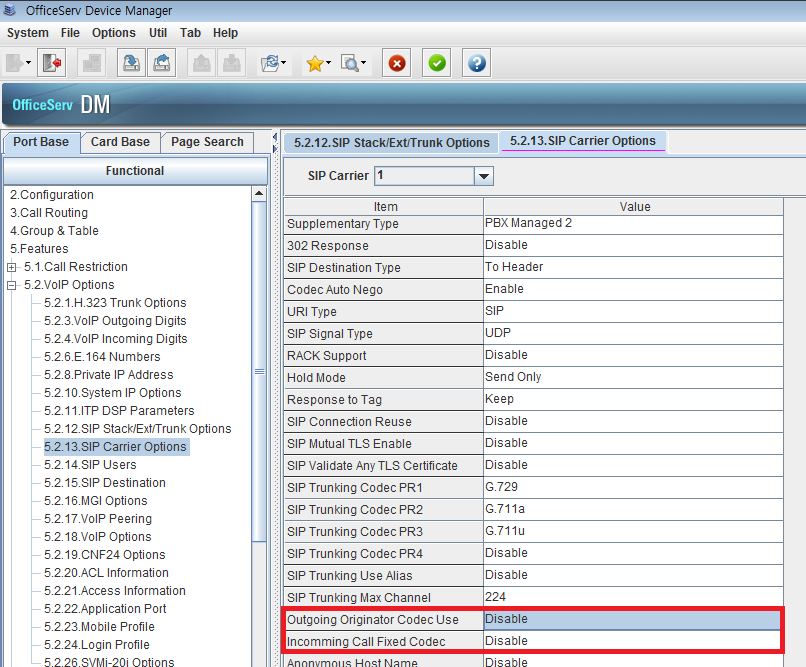 Se il parametro Outgoing Originator Codec Use è impostato ad Enable, OfficeServ pone all inizio della lista i codec supportati dal dispositivo chiamante (già in uso prima di V4.60).