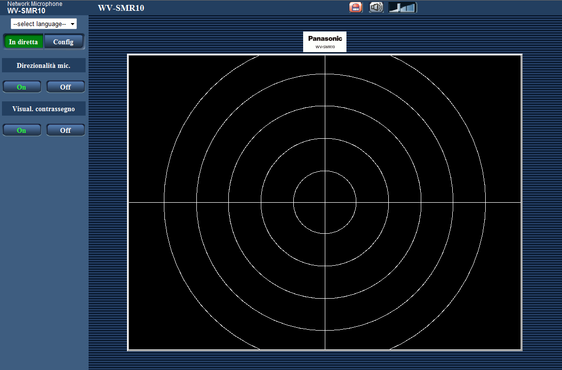 1 Monitoraggio del suono su un PC 1.2 Riguardo alla pagina In diretta A F G H B C D E I Menu a discesa [select language] Si può selezionare la lingua di visualizzazione della telecamera.