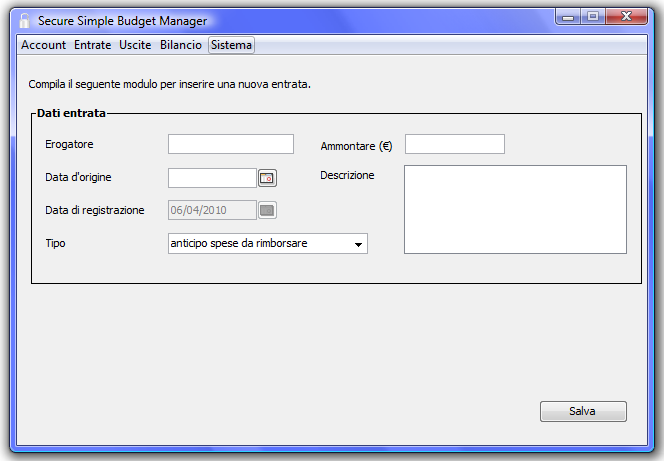 Screenshot dell applicazione Form per l