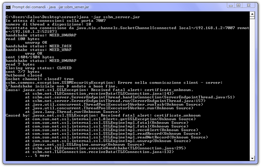 Screenshot dell applicazione Certificato server