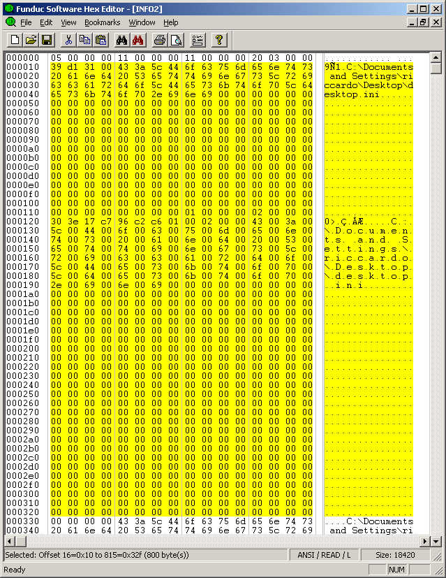 All offset assoluti 0x0C troviamo la struttura che indica la dimensione dei singoli records del file, infatti il valore 0x20030000 che per la rappresentazione little endian deve essere interpretato