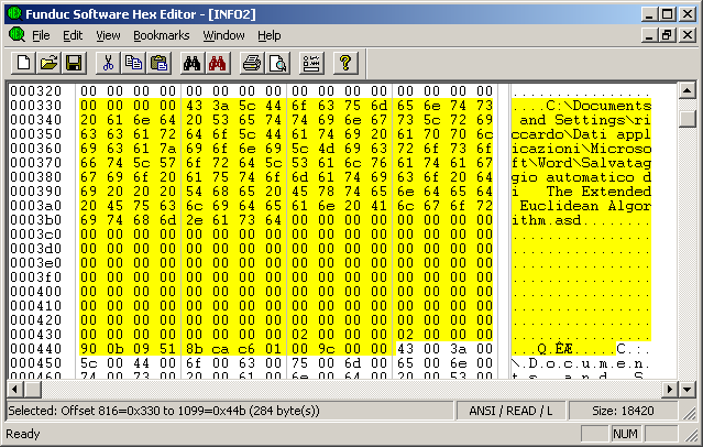 Inoltre identifichiamo la struttura indicante la dimensione del file eliminato che si trova all offset 0x118 relativo all inizio del record e si estende per 4 bytes.