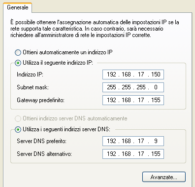 Questi sono i parametri necessari che dobbiamo fornire al Computer per poter accedere ad internet e sono: Indirizzo IP: indirizzo Internet per il computer.