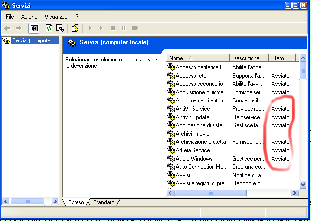 Esecuzione di un servizio All avvio del computer possono attivarsi automaticamente alcuni servizi che impegnano le risorse del sistema.