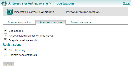 Antivirus & Antispyware Impostazioni Scanner manuale Utilizzare lo scanner manuale per sottoporre a scansione determinate aree del computer.