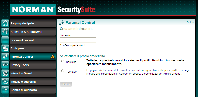 Parental Control Pagina principale Parental Control Aprire l'applicazione Security Suite e selezionare Parental Control dal menu a sinistra.