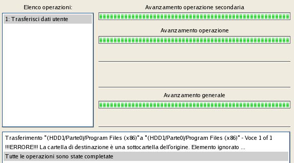 88 11. Nella finestra Avanzamento, è possibile visualizzare un report dettagliato in tempo reale relativo alle azioni eseguite dal programma. 12.