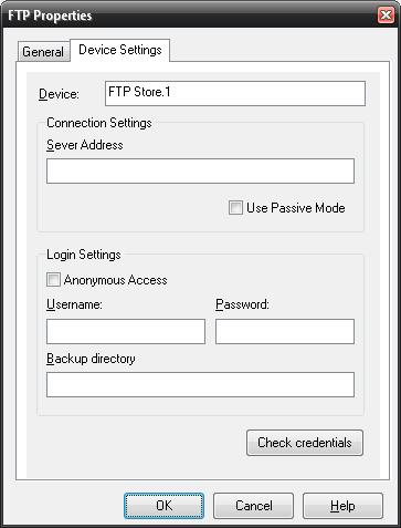 Configurazione del dispositivo di memoria FTP Selezionare "Memoria FTP" dal menu a discesa delle opzioni "Aggiungi dispositivo".