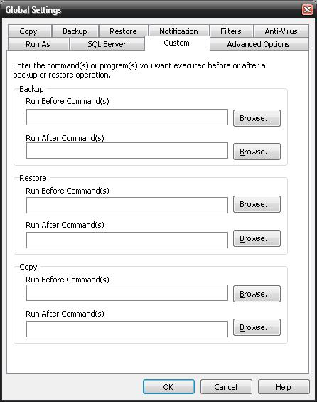 Scheda Personalizzazione Questa funzione permette che un comando venga eseguito prima o dopo un backup,un ripristino o una copia.