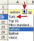 Osserva: il triangolino a fianco della cella filtrata è blu.