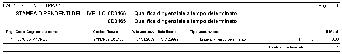 Stampa dipendenti x Livello Conto Annuale Righe Cedolino (2 di 3) - Stampe Dipendenti per Livello conto annuale su Righe Cedolino Eseguire preventivamente a Funzione di Aggiornamento Righe di