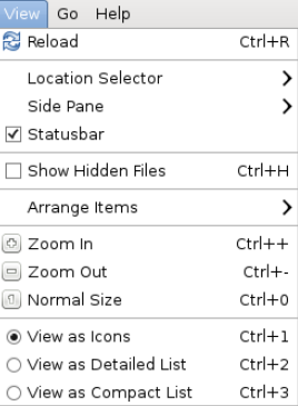 Fig. 43 Menu Visualizzazione (View) Visualizzazione dei file nella Cartella Home (Home Folder) Nel menu Visualizza (View) posto sulla barra dei menu possono essere selezionati i comandi per: