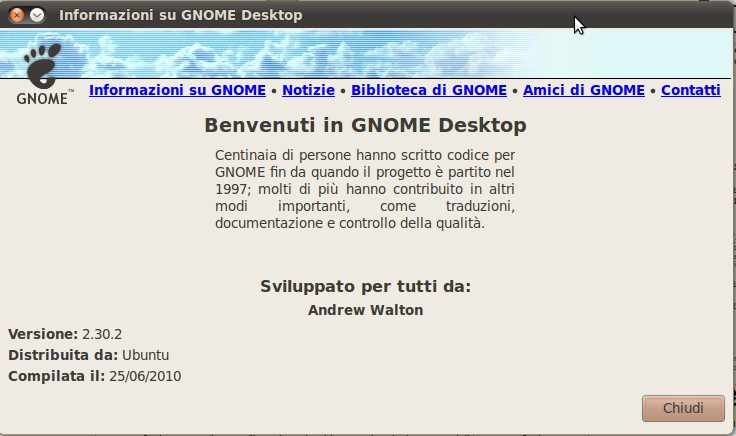 Dal menù informazioni su Gnome è possibile accedere alle informazioni