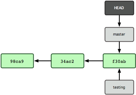 Scott Chacon Pro Git Section 3.1 Cos è un Ramo Figure 3.3: Ramo che punta alla storia dei commit dei dati. $ git branch testing 3-4).