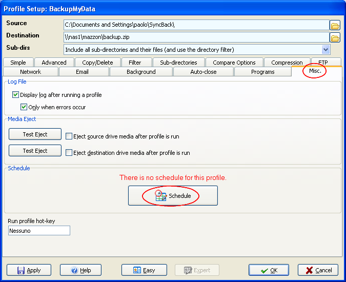 4. - Pianificazione temporale dei backup (Scheduling) Vogliamo, a questo punto, pianificare quando effettuare il backup.