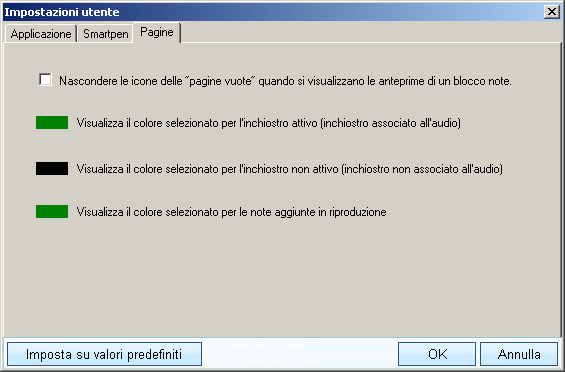 Configurazione delle impostazioni di Livescribe Desktop Impostazioni delle pagine Utilizzare la scheda Pagine per impostare le preferenze di visualizzazione delle pagine in Livescribe Desktop.