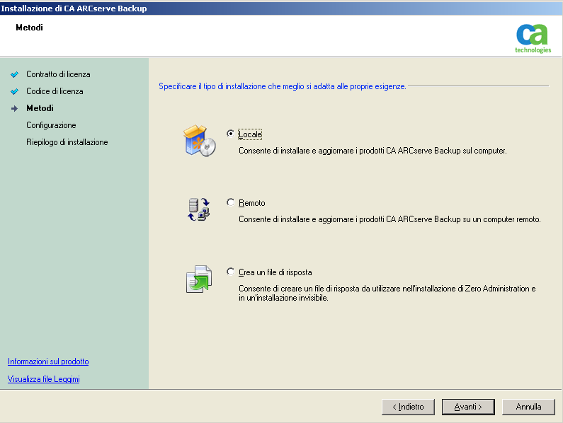 Aggiornamento di CA ARCserve Backup da una versione precedente 4. Seguire le istruzioni nelle finestre di dialogo successive e specificare tutte le informazioni richieste.