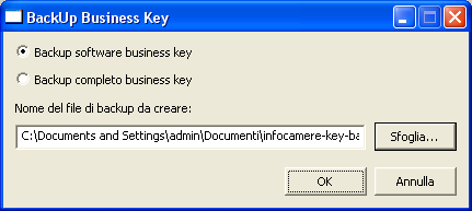 Selezionando la voce di menu Backup Business Key è possibile eseguire un backup completo di tutti i dati e applicazioni presenti nella memoria flash della Business Key oppure eseguire un backup delle