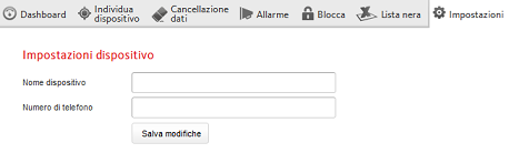 Lunedì 13 agosto 2012 18:11 Dispositivo sbloccato correttamente Impostazioni La scheda Impostazioni consente di gestire il nome e il numero di telefono del dispositivo.