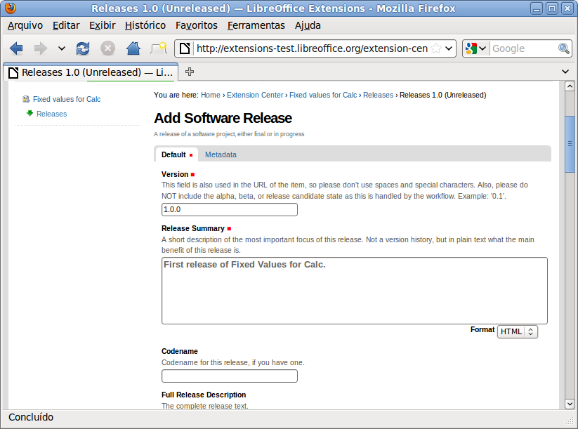 Dovrete quindi compilare il modulo Aggiungere Rilascio Software.