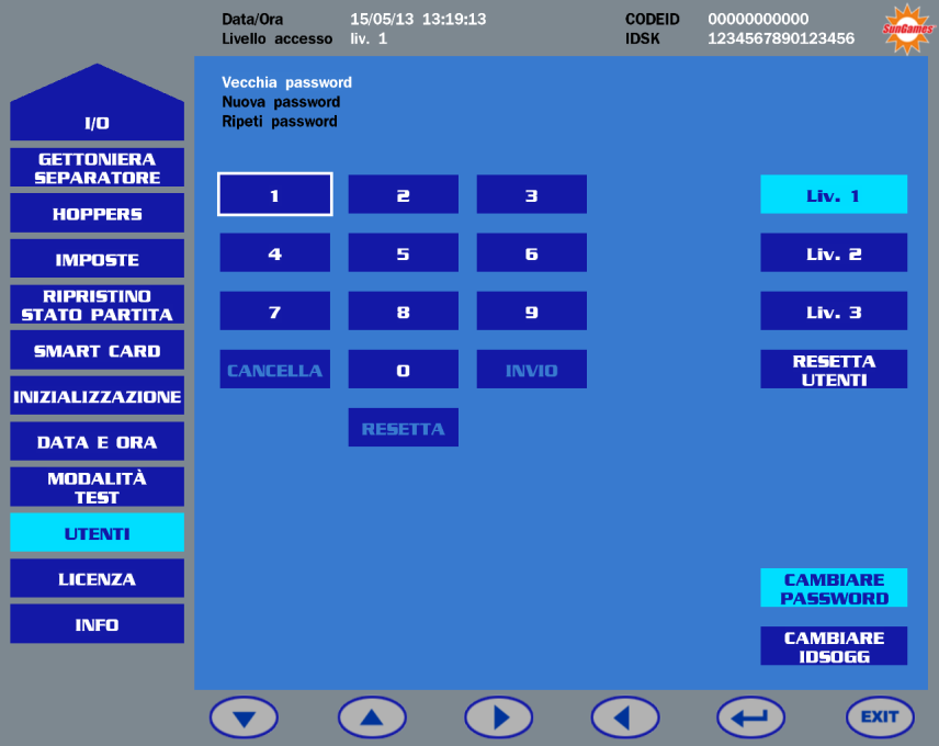 ATTENZIONE La scheda gioco viene consegnata al produttore dell apparecchio e successivamente agli operatori con i parametri di default (password).