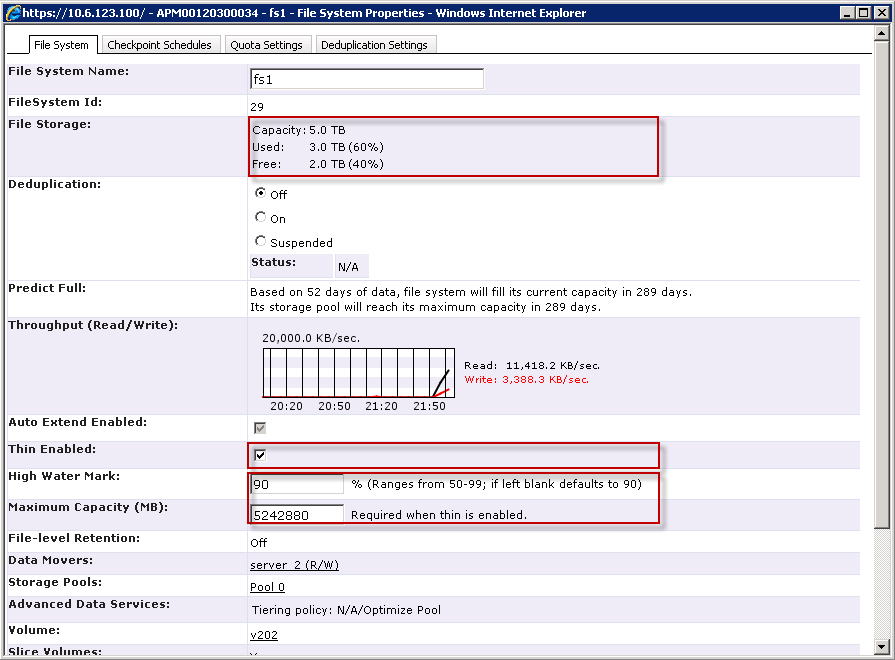 Monitoraggio del sistema Figura 71. Pannello delle proprietà del file system IOPS Oltre agli IOPS dello storage basato sui blocchi, Unisphere consente di monitorare gli IOPS del file system.