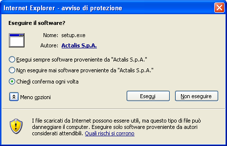Qualora si utilizzi il sistema operativo windows XP, allora apparirà la seguente finestra di dialogo: Figura 5 Premere il pulsante: "Esegui " Se appare la finestra riportata in Figura 6: verificare
