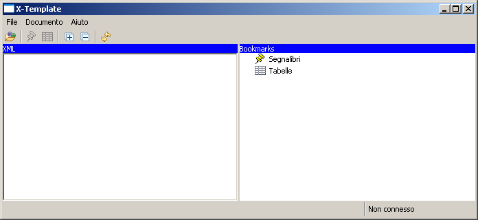 X Template 5 X-Template X-Template è l'interfaccia che guida l'utente nella realizzazione del modello di documento, visualizzando da una parte il file XML e dall'altra un riepilogo dei segnalibri e