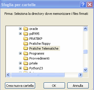 l impostazione. Chiudere la maschera con OK. In questo modo ogni volta che si dovrà apporre una firma digitale verrà richiesta la directory in cui salvare il file (vedi passaggi successivi).