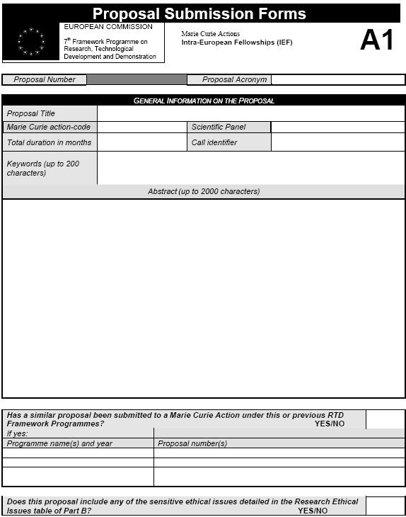 titolo progetto e acronimo scelta Scientific panel durata borsa identificativo del