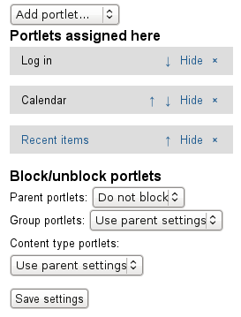 Aggiungere una Portlet Per aggiungere una Portlet basta semplicemente selezionare Aggiungi Portlet dalla casella a discesa e cliccare sul tipo che si desidera aggiungere.