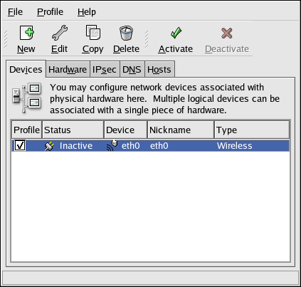 8. Gestione impostazioni DNS Figura 2.13. Dispositivo wireless Assicurarsi di selezionare File => Salva per cambiare i cambiamenti.