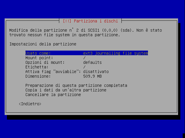 Ora dobbiamo impostare il FileSystem nella partizione