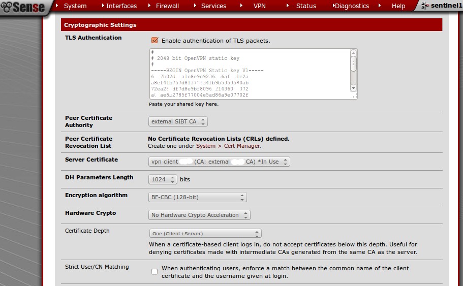 Fig. 10 Scelta degli algoritmi di crittografia Cryptographic Settings TLS Authentication: flag