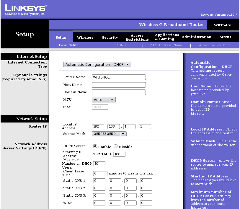 Linksys Web GUI