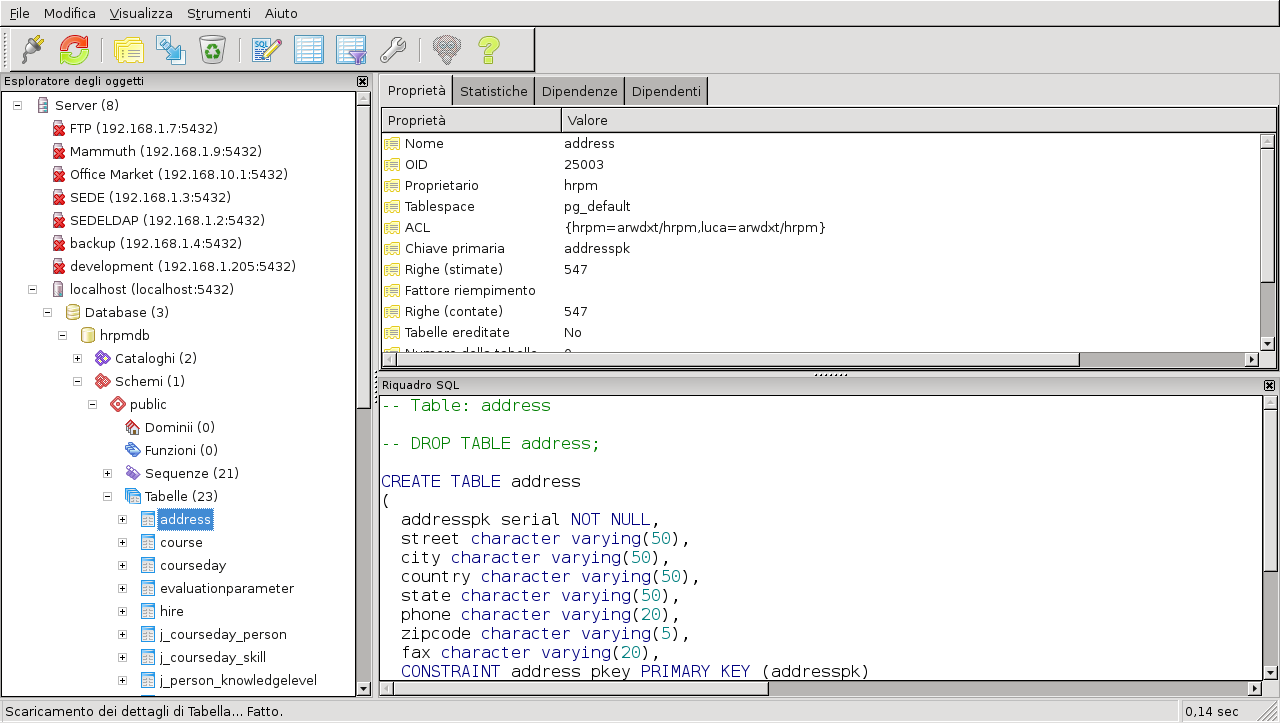 Connessione al database: pgadmin3 pgadmin3 è un client grafico basato sulle librerie