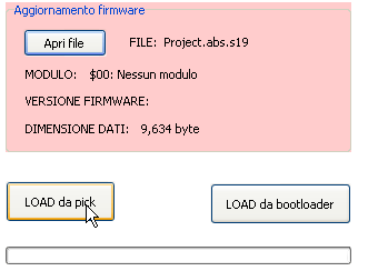 Successivamente dobbiamo inserire indirizzo e famiglia del modulo di cui vogliamo aggiornare il firmware: Cliccando su leggi informazioni dal modulo ricaviamo il tipo di modulo e la versione del