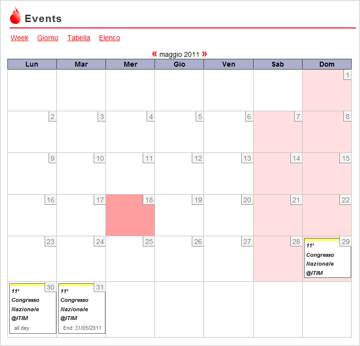 CAPITOLO 5 REALIZZAZIONE Il calendario eventi Il modulo Event mette inoltre a disposizione dei blocchi che ampliano le sue funzionalità.