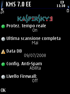 Kaspersky Mobile Security per sistema operativo Symbian 11 Livello Firewall livello di protezione del dispositivo a livello di rete (vedere sezione 2.1.9 a pagina 35). Figura 2.