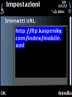 34 Kaspersky Mobile Security 7.0 Enterprise Edition Figura 19. Selezione del punto di accesso 4. Immettere l indirizzo del server di aggiornamento (se necessario).