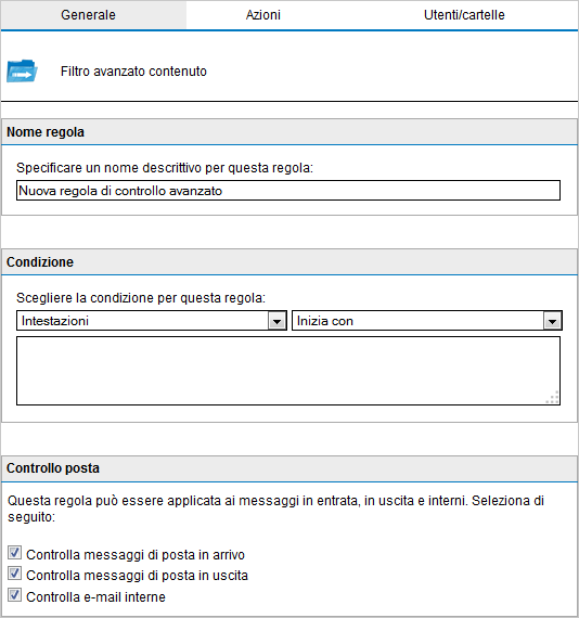 Schermata 103: aggiunta di una nuova regola di filtro avanzato contenuto 2. In Nome regola, digitare un nome per la nuova regola. 3.