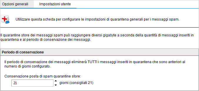 8.6.1 Opzioni spam 1. Selezionare Quarantena > Opzioni quarantena > Opzioni spam. Schermata 116: opzioni spam - scheda Opzioni generali 2.