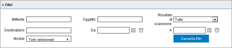 Data/ora Mittente Destinatari Oggetto Risultato di scansione: mostra l azione effettuata sul messaggio.