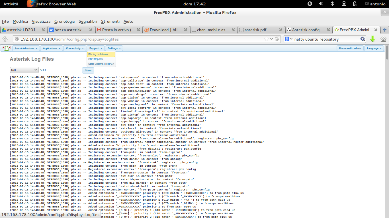 ASTERISK e FREEPBX Interessante, soprattutto ai fini della sicurezza e del debug, anche il log di sistema.