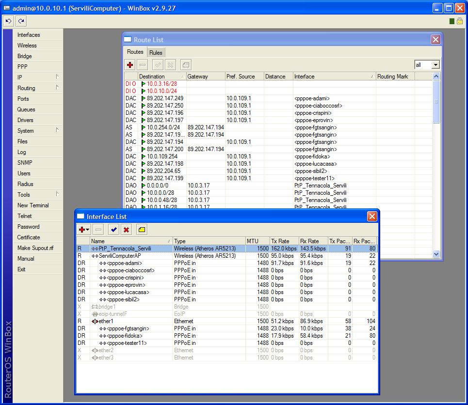 13 schermata di Winbox per la configurazione di RouterOS Questa sua caratteristica lo rende adatto all implementazione di potenti router cablati (per funzioni BGP, per aggregazione di banda,