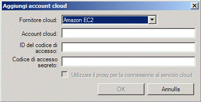 Aggiunta di un nuovo account cloud Aggiunta di un nuovo account cloud Per visualizzare e gestire le istanze EC2 nel riquadro Visualizzazione cloud, aggiungere un nuovo account cloud utilizzando le